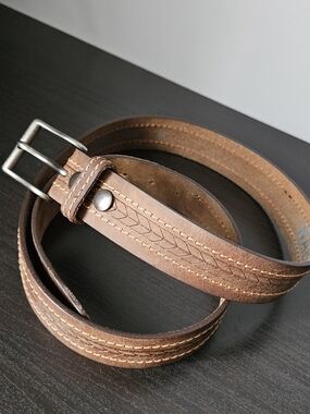 Nab Men's Brown Leather Belt - Classic Braided Detail